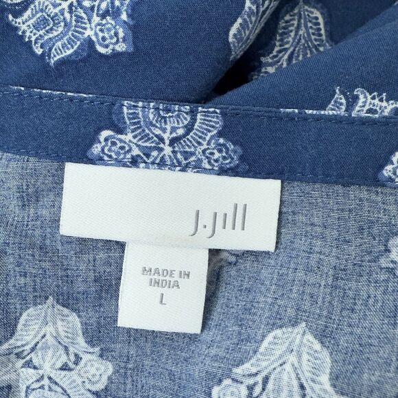 J Jill Top Womens Size L Seaside Woodblock Tunic Rayon 3/4 Sleeve Boho Coastal - Picture 7 of 12